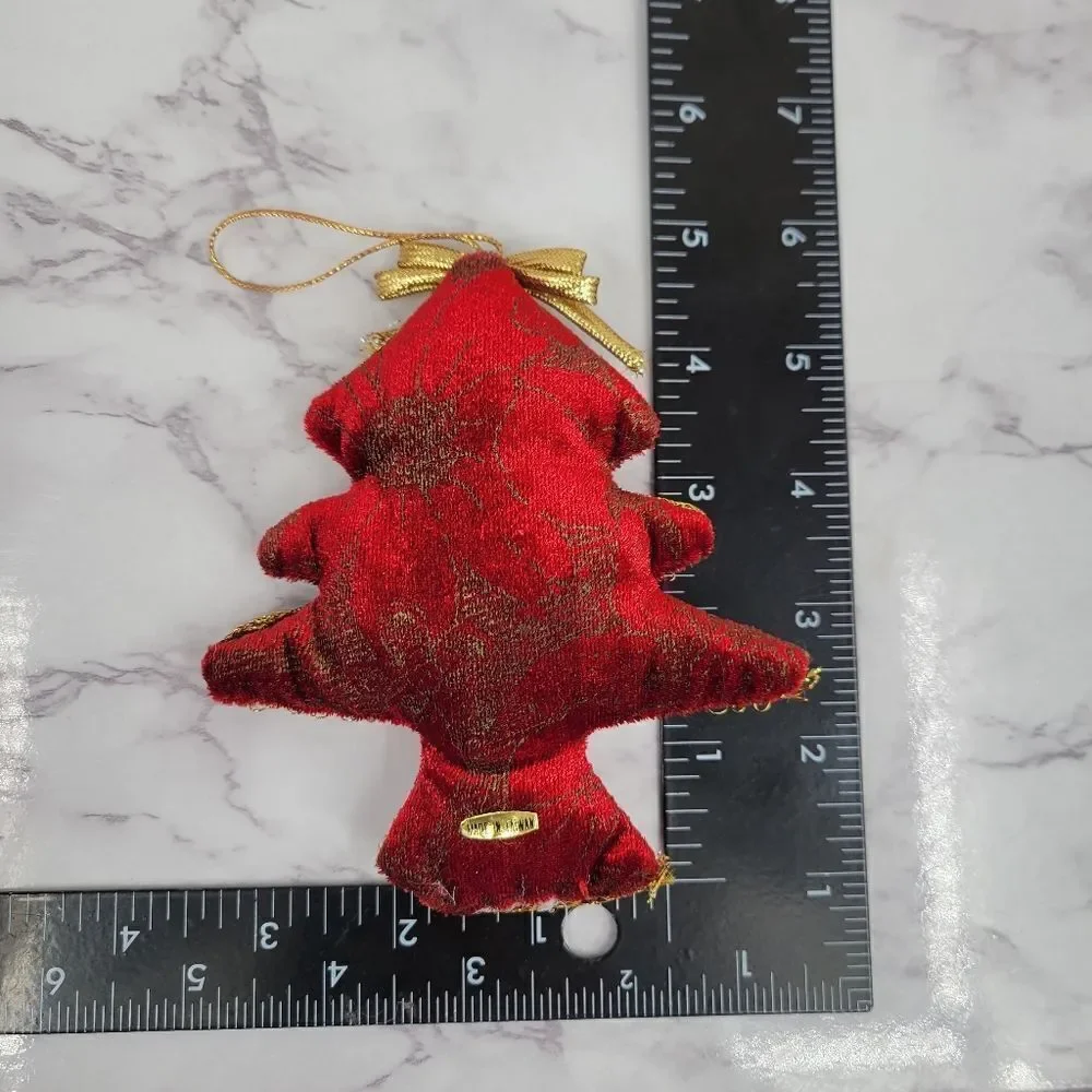 Vintage Red & Gold Velvet Christmas Ornaments Soft Non Breakable 90's